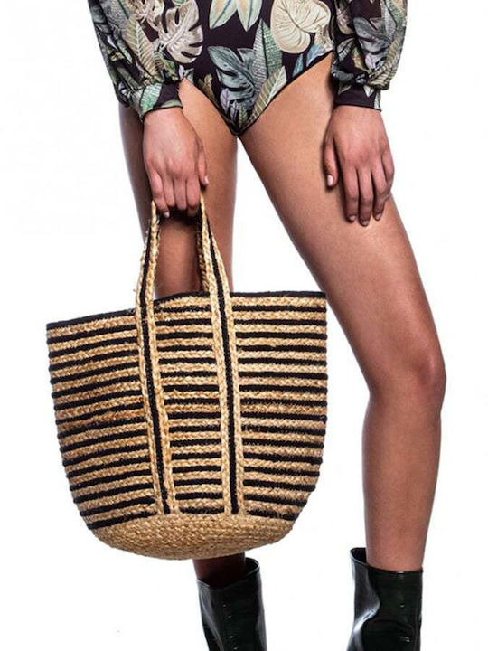 Bluepoint Straw Beach Bag Beige with Stripes