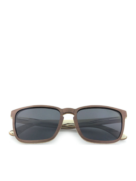 Daponte Wayfarer Unisex Γυαλιά Ηλίου με Καφέ Ξύλινο Σκελετό και Γκρι Polarized Φακό DAP320W 4