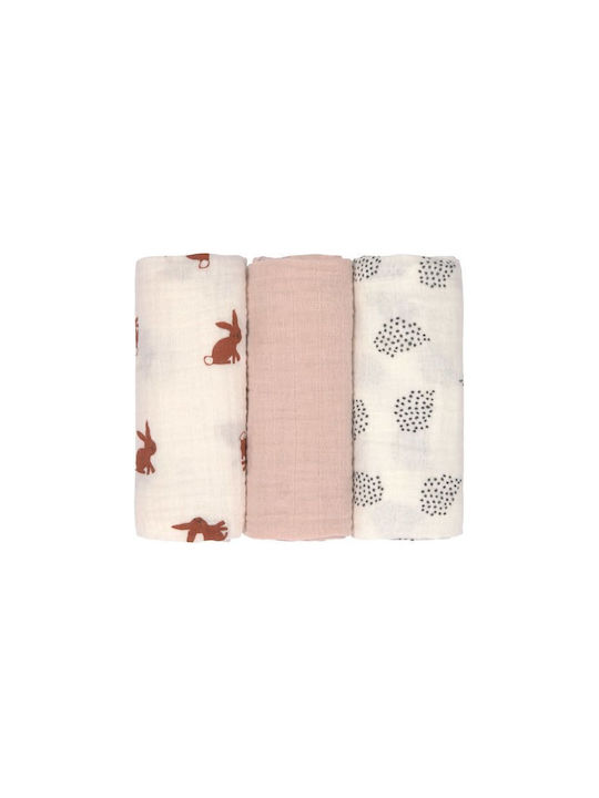 Laessig Swaddle Blanket Little Forest Rabbit Pink 60x60cm 3pcs