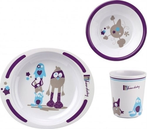 Thermobaby Feeding Set My Little Monster made of Melamine Purple 6pcs