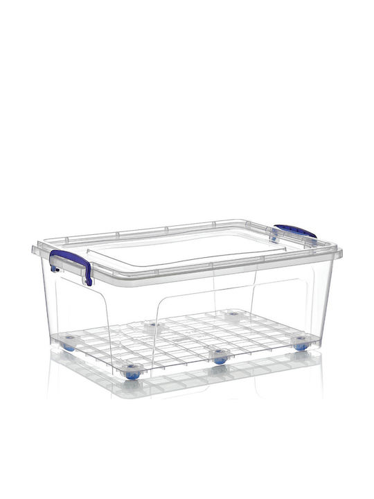 Homeplus Kunststoff Aufbewahrungsbox mit Rollen und Deckel Transparent 67.5x46x20cm 1Stück