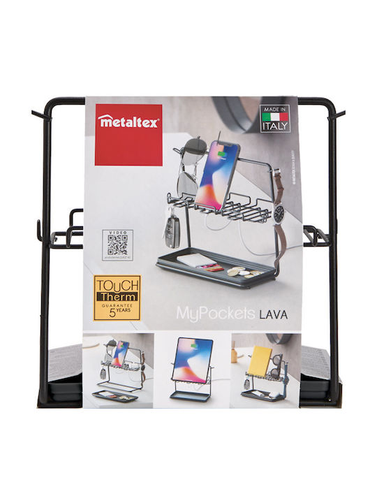 Metaltex Επιτραπέζια Βάση My Pockets Lava Μεταλλική 26x14x23εκ. Μαύρη