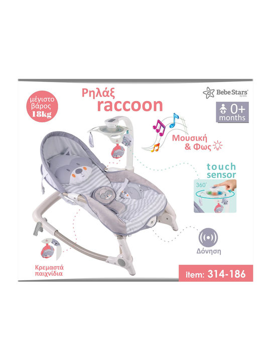 Bebe Stars Ηλεκτρικό Relax Μωρού Raccoon με Μουσική και Δόνηση Γκρι για Παιδί έως 18kg