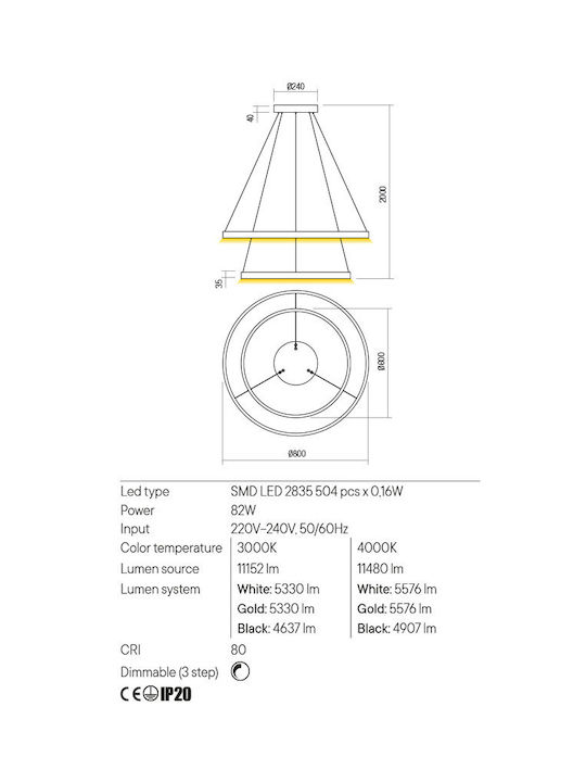 Redo Group Febe Pendant Light LED with Natural White Light Gold