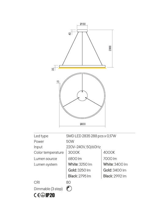 Redo Group Febe Pendant Light LED with Natural White Light Gold