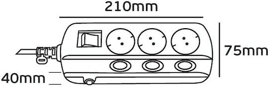 VK Lighting Power Strip 3 Positions with Switch and Cable 1.5m
