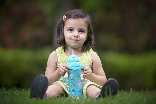 Miniland Baby Cup with Handles and Straw made of Plastic Turquoise 240ml for 24m+m+