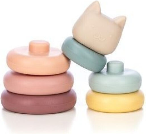FreeOn Stacking Toy Tower Kitty made of Silicone for 0++ Months