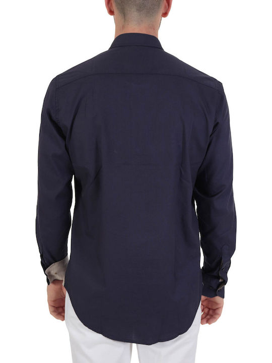 Dors Men's Shirt Long Sleeve Cotton Navy Blue