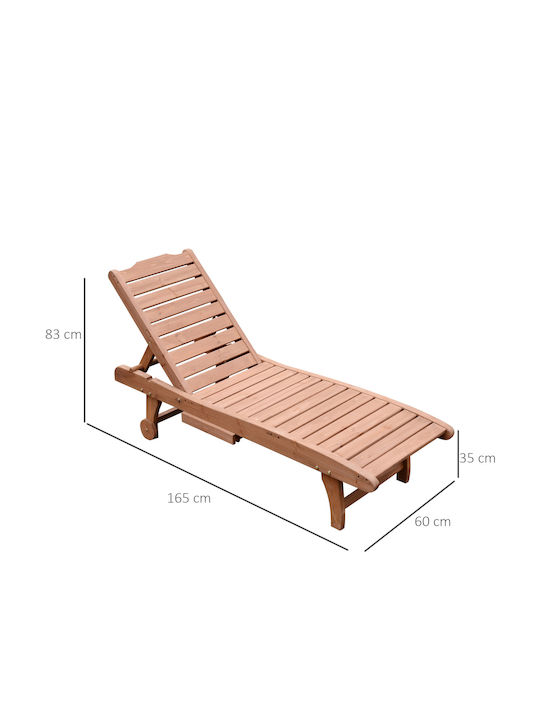 Liegestuhl-Bett Einzel Holz mit Rädern Braun 182x60x35cm.