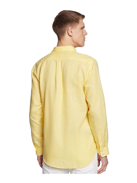 Guess Men's Shirt Long Sleeve Linen Yellow