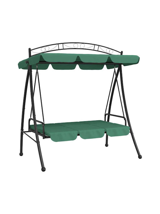 Garten & Veranda Schaukel mit Basis und Kissen 3 Sitze Metallisch Grün L198xB123xH203cm
