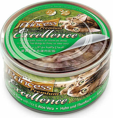 Princess Premium Nasses Katzenfutter für Katze in Dose mit Huhn, Reis und Thunfisch 6x70gr