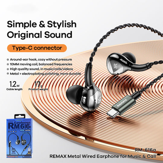 Remax RM-616a In-ear Handsfree with USB-C Connector Black