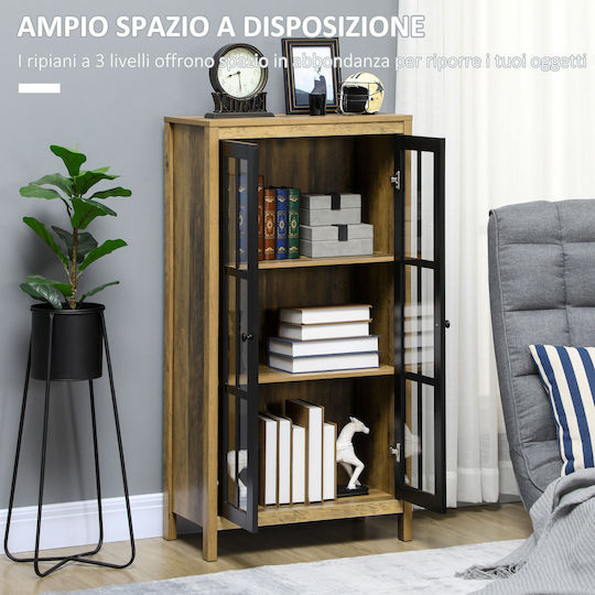 Floor-Standing Living Room Display Cabinet Made of Natural Particle Board with Glass 60x35x120cm
