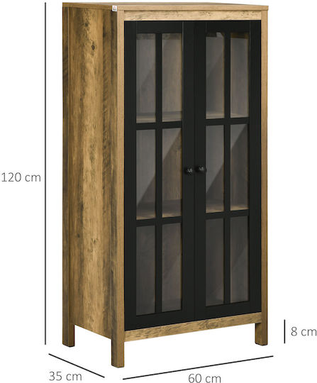 Floor-Standing Living Room Display Cabinet Made of Natural Particle Board with Glass 60x35x120cm