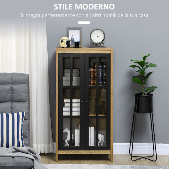 Floor-Standing Living Room Display Cabinet Made of Natural Particle Board with Glass 60x35x120cm