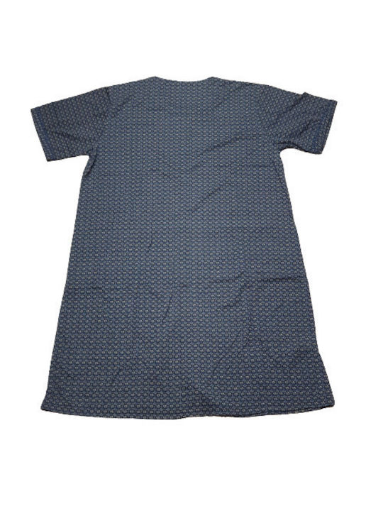 Classic Dress (robe) with buttons down to the bottom CM with pockets Dark blue with beige/blue squares