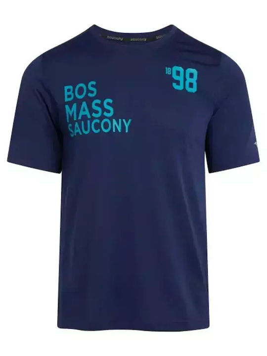 Saucony Stopwatch Αθλητικό Ανδρικό T-shirt Μπλε με Λογότυπο