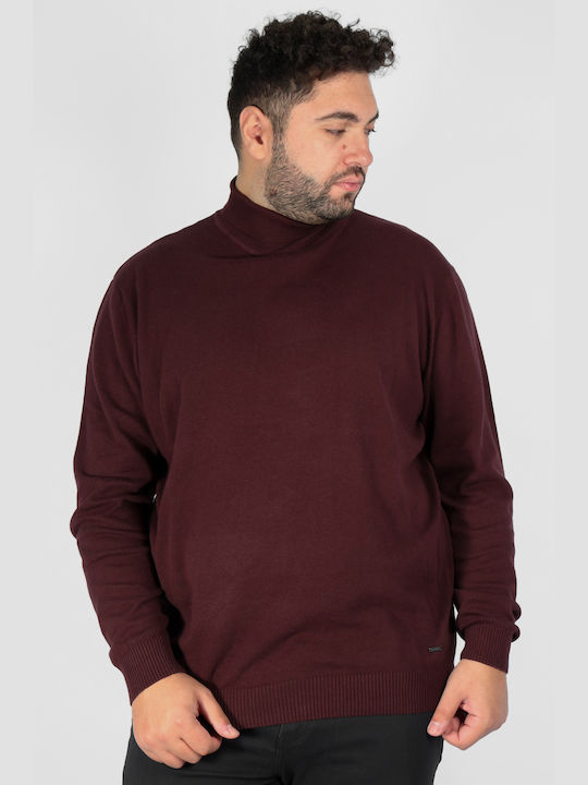 Double Men's Long Sleeve Sweater Turtleneck Burgundy