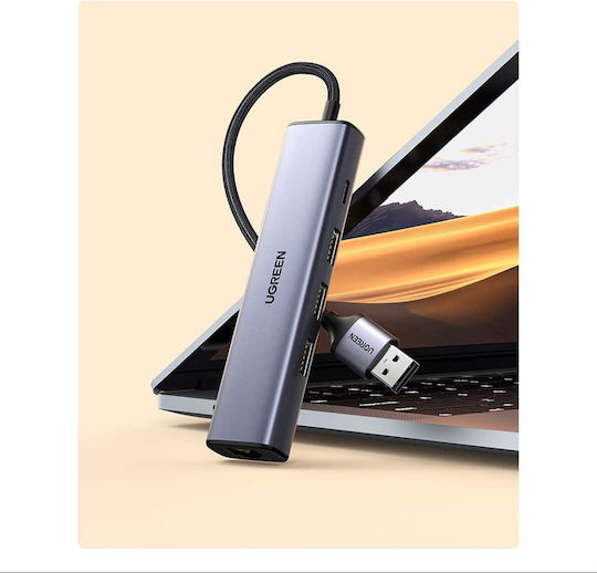 Ugreen CM475 USB-Hub mit 3 Anschlüssen USB 3.0 mit USB-C / Ethernet Grau