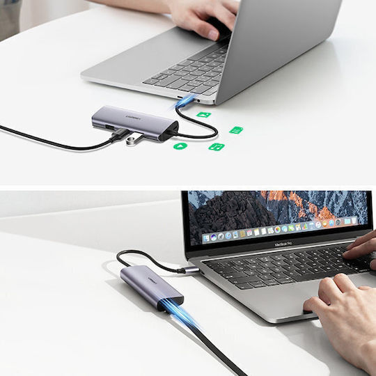 Ugreen CM252 3 Port USB 3.0 Hub with USB-A Connection Ethernet Gray
