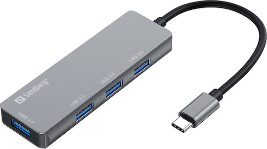 Sandberg Saver Hub 4 USB 3.0 Ports USB-A Connection Gray