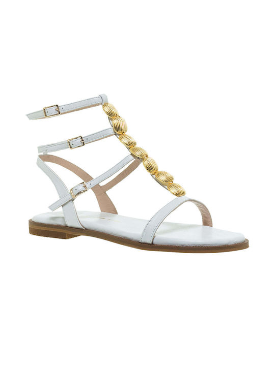 Mourtzi Leather Women's Sandals with Ankle Strap White