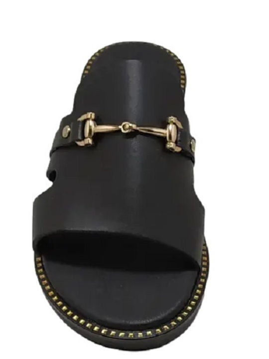 Leather Women's Flat Sandals in Black Color