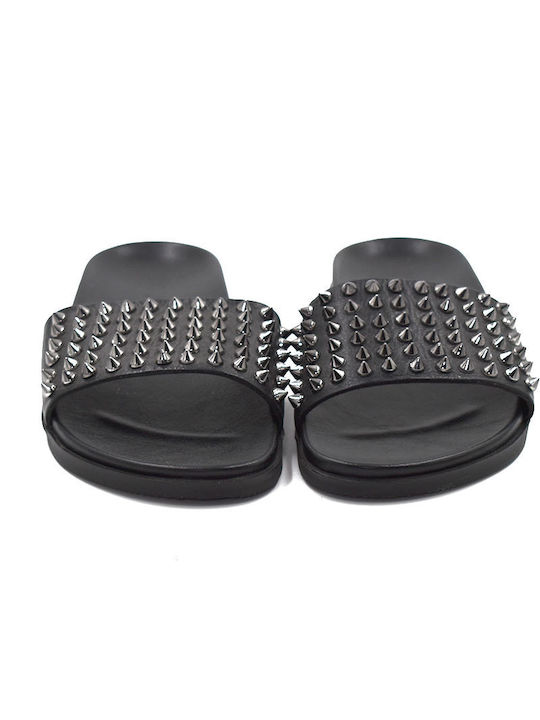 Leather Women's Flat Sandals in Black Color