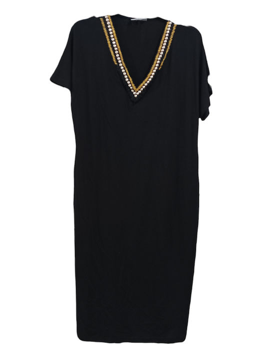 Stay Unique by Kido Dress with Embroidered Beads on the Neck 310-23 Black