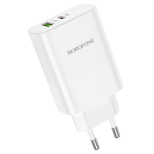 Borofone Charger with USB-A Port and USB-C Port and Cable USB-C 65W Power Delivery Whites (BN10)
