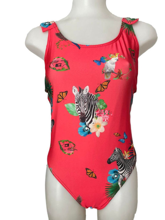 Chic Mess Coral Zebra Swimsuit Γυναικείο Ολόσωμο Μαγιό Chic Mess με σχέδιο Ζέβρα σε Κοραλί χρώμα