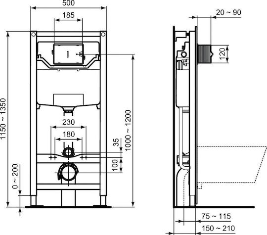 Ideal Standard Prosys Εντοιχιζόμενο Πλαστικό Καζανάκι Ορθογώνιο Χαμηλής Πίεσης