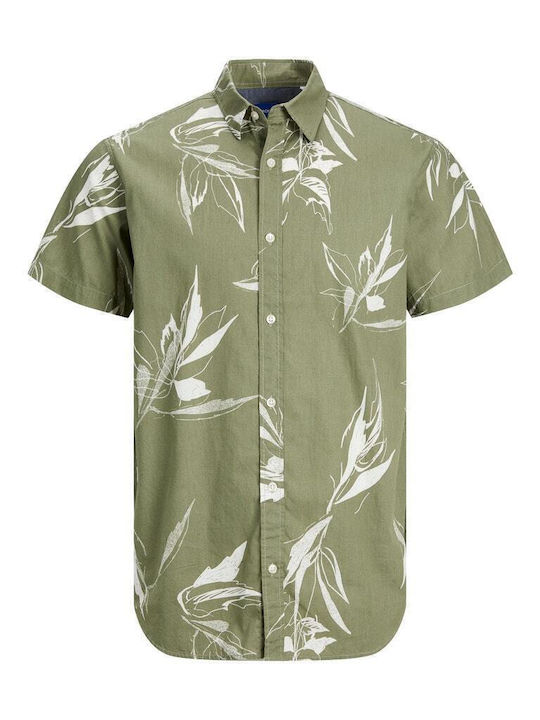 Short Sleeve Shirt in Regular Fit Floral Oil Green