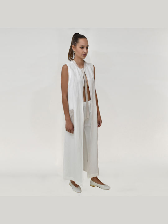 SOPHIE DELOUDI LINEN LONG VEST - PANORMOS IVORY