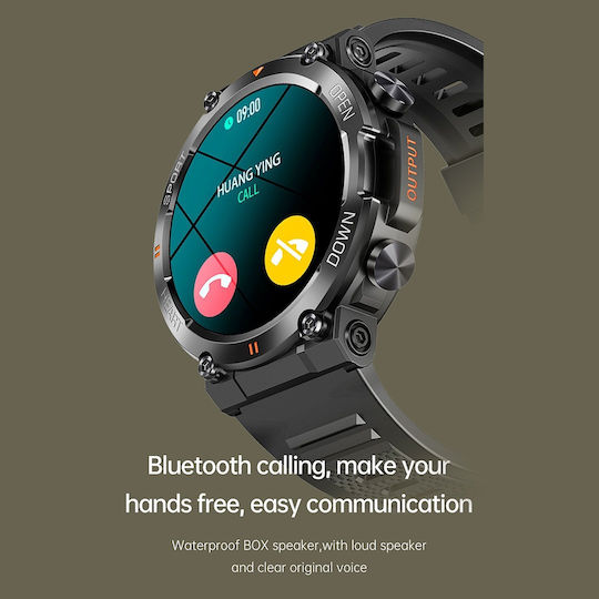 Aoke K56 PRO 45mm Smartwatch with Heart Rate Monitor (Black Case / Black Silicone Strap)