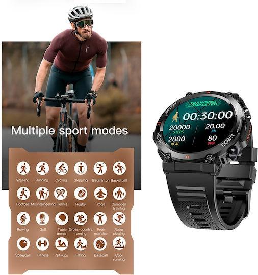 Aoke K56 PRO 45mm Smartwatch with Heart Rate Monitor (Black Case / Black Silicone Strap)