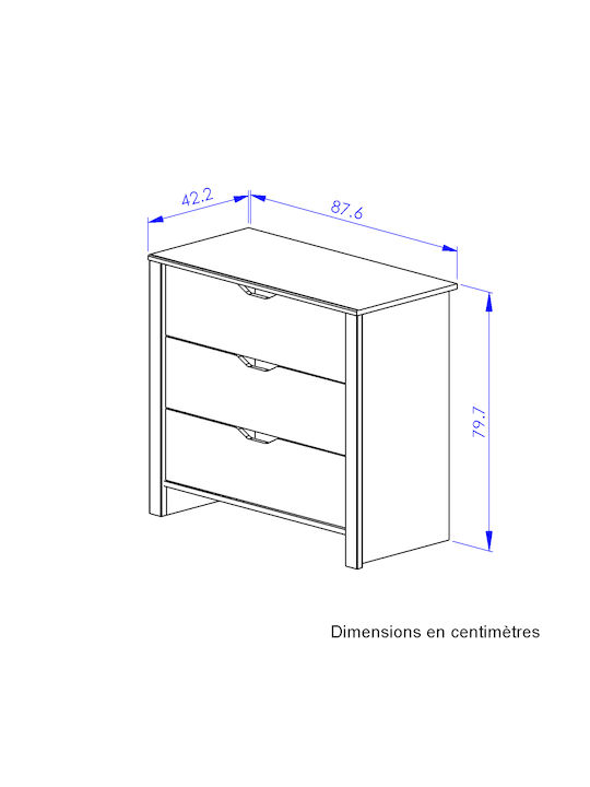Nairobi Wooden Chest of Drawers with 3 Drawers Whitewashed Chestnut 88x43x80cm