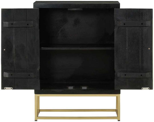 Bufet din Lemn Masiv & Metal Negru / auriu 55x30x75cm