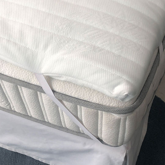 Palamaiki Mattress Topper White Comfort Double Memory Foam Infused with Aloe , Removable Cover & Elastic Straps 150x200x4cm