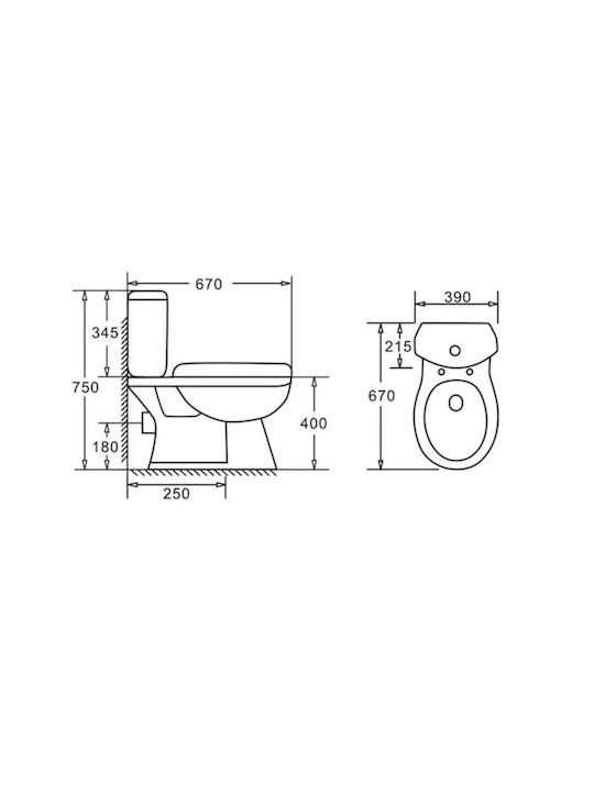 Tema Stand-WC Bodenboden mit Spülung mit Deckel Thermoplast Sanftes Schließen Weiß