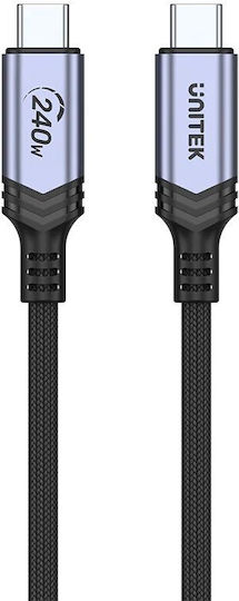Unitek Braided USB 3.1 Cable USB-C Male - USB-C 240W Black 2m C14110GY-2M
