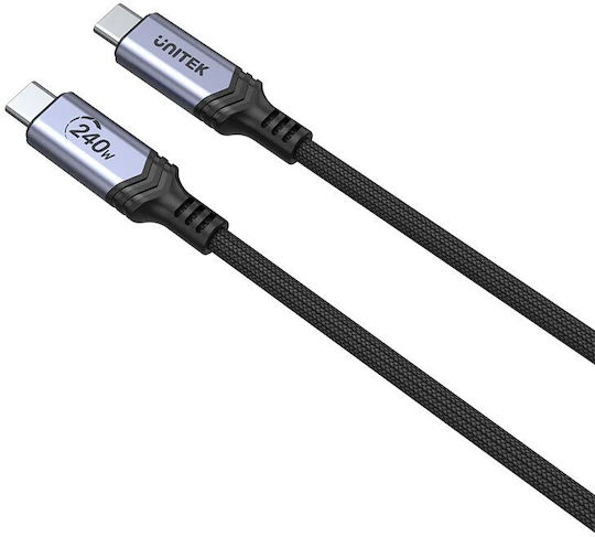 Unitek Braided USB 3.1 Cable USB-C Male - USB-C 240W Black 2m C14110GY-2M