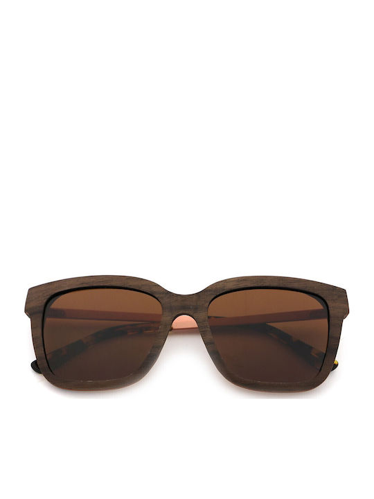 Daponte Women's Sunglasses with Brown Wooden Frame and Brown Polarized Lens DAP506MW 5