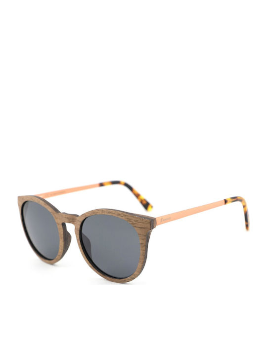 Daponte Damen Sonnenbrille mit Braun Holz Gestell und Gray Polarisiert Linse DAP087BW 4