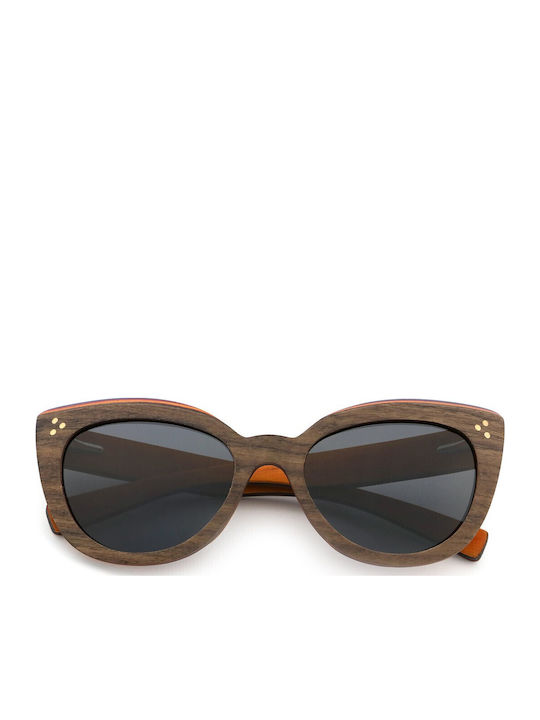 Daponte Damen Sonnenbrille mit Braun Holz Gestell und Gray Polarisiert Linse DAP388W 4