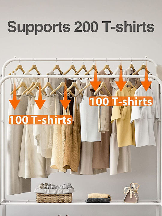 Factory Wheeled Floor Garment Rack made of Metal White 112x58x162cm