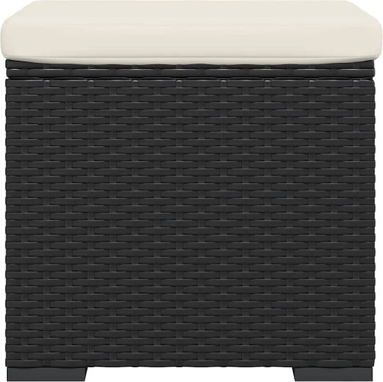 Garden Stool Cube for Outdoor Rattan with Cushion Black 40x30x40cm