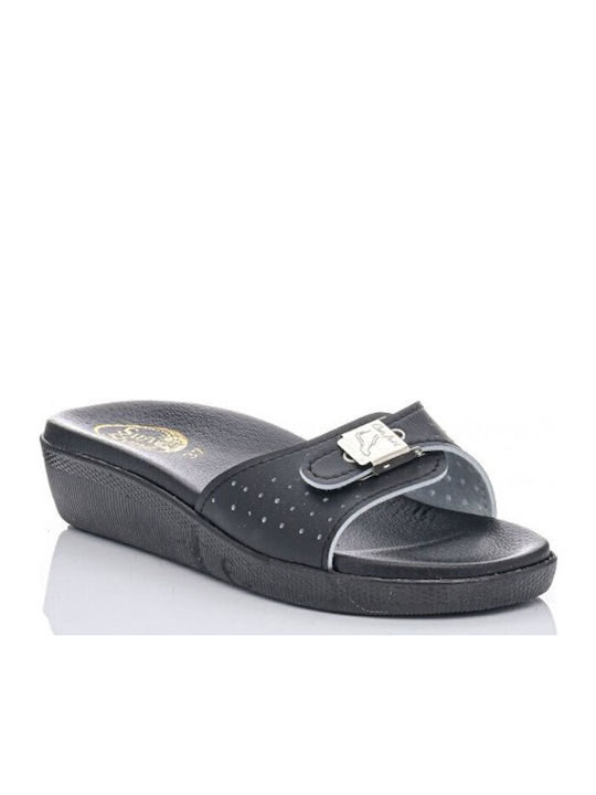 Anatomische Leder Damen Hausschuhe Sliders Schwarze